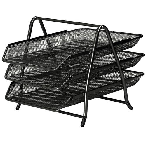 5 Star Office Mesh Filing Tray 3 Tier Stackable Front Load Portrait Foolscap Black