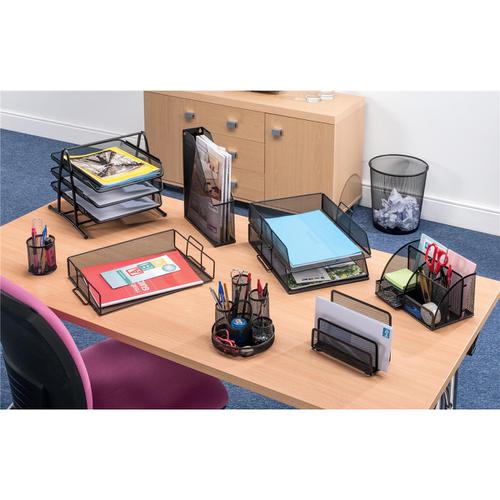 5 Star Office Mesh Letter Tray 3 Tier Scratch Resistant Stackable Front Load Portrait Foolscap Black The OT Group