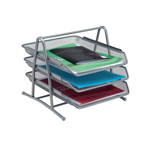 5 Star Office Mesh Letter Tray 3 Tier Scratch Resistant Stackable Front Load Portrait Foolscap Silver The OT Group