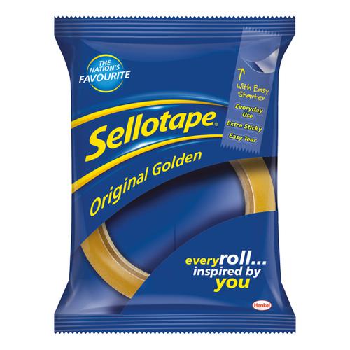 Sellotape Original Golden Tape Roll Non-static Easy-tear Large 48mmx66m Ref 1443304 [Pack 6]