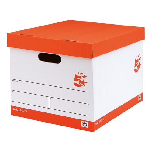 5 Star Office Archive Storage Box for 5 A4 Lever Arch Files Red White FSC Medium 295276 Pk10