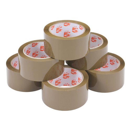 5 Star Office Packaging Tape Polypropylene 48mm x 66m Buff [Pack 6]  295896