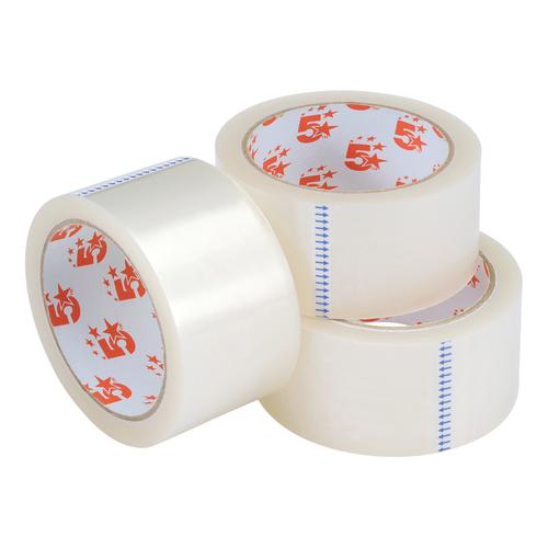 5 Star Office Clear Tape Roll Large Easy-tear Polypropylene 40 Microns 48mm x 66m [Pack 3]  295985