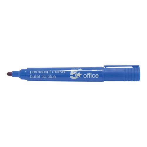 5 Star Office Permanent Marker Xylene/Toluene-free Smear proof Bullet Tip 2mm Line Blue [Pack 12]