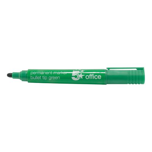5 Star Office Permanent Marker Xylene/Toluene-free Smear proof Bullet Tip 2mm Line Green [Pack 12]