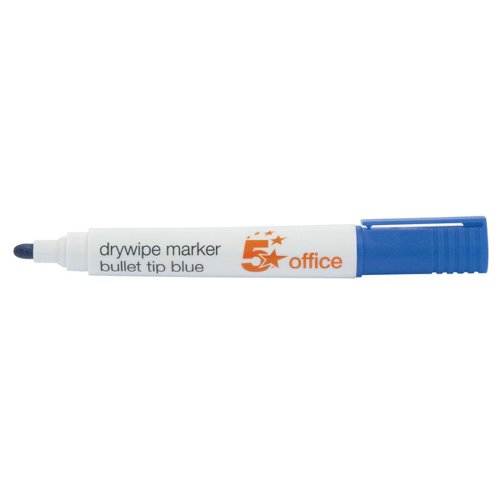 5 Star Office Drywipe Marker Xylene/Toluene-free Bullet Tip 3mm Line Blue [Pack 12]