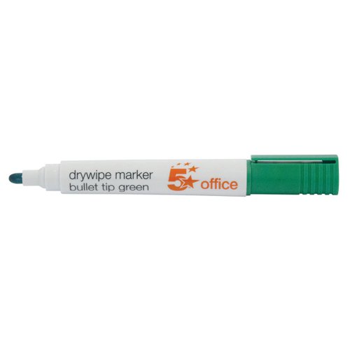 5 Star Office Drywipe Marker Xylene/Toluene-free Bullet Tip 3mm Line Green [Pack 12]