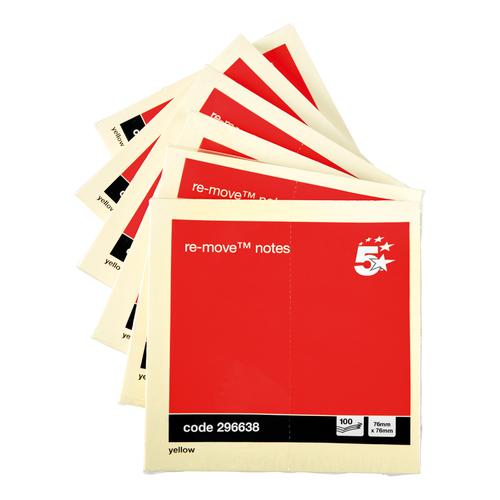 5 Star Office Re-Move Sticky Notes Repositionable 100 Sheets 76x76mm