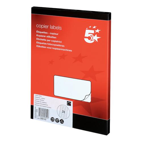 5 Star Office Multipurpose Labels Laser Copier Inkjet 24 per Sheet 70x37mm White [2400 Labels]