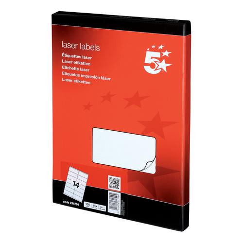 5 Star Office Multipurpose Labels Laser Copier Inkjet 14 per Sheet 99.1x38.1mm White [1400 Labels] by The OT Group, 296794