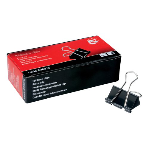 5 Star Office Foldback Clips 32mm Black [Pack 12]