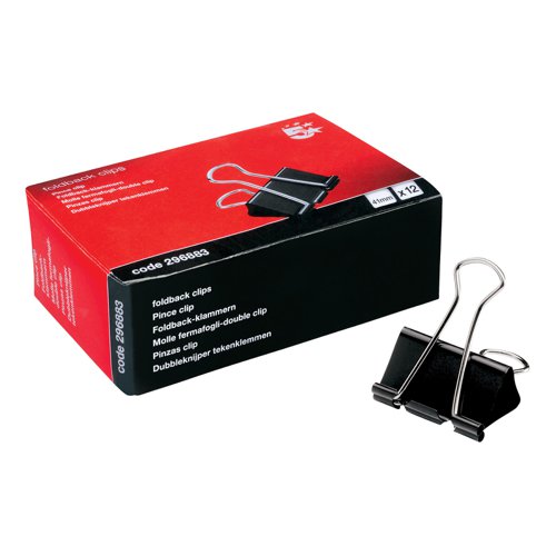 5 Star Office Foldback Clips 41mm Black [Pack 12]