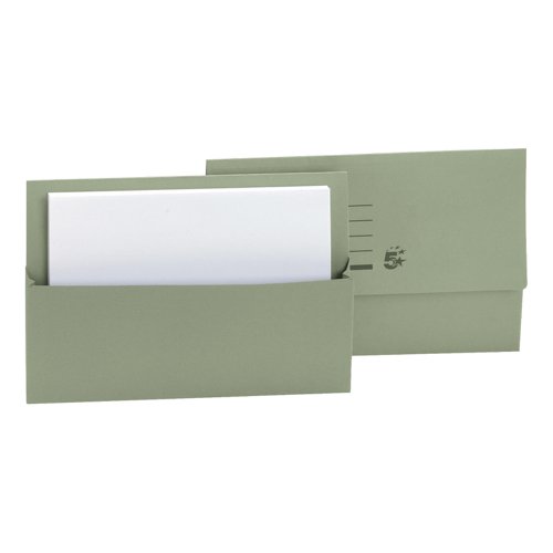 5 Star Office Document Wallet Half Flap 250gsm Recycled Capacity 32mm Foolscap Green [Pack 50]