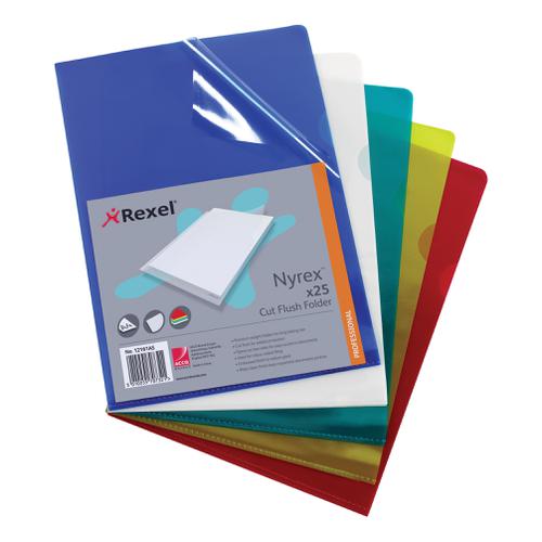 Rexel Nyrex Folder Cut Flush A4 Green Ref 12161GN [Pack 25]