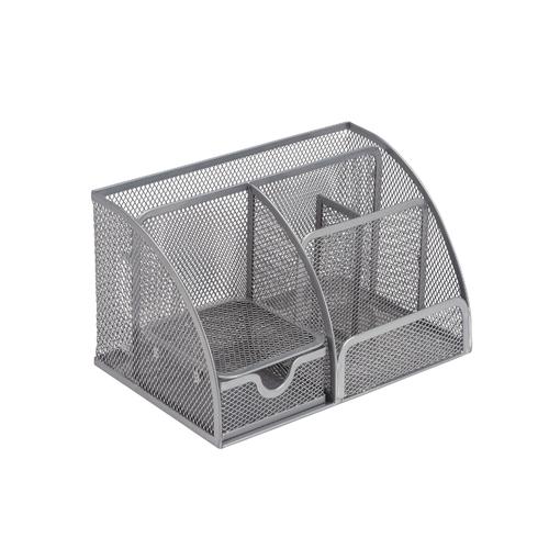 5 Star Office Desk Organiser Mesh Scratch Resistant with Non Marking Rubber Pads Silver