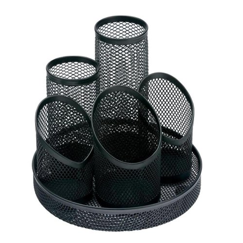 5 Star Office Desk Tidy Wire Mesh Scratch Resistant Non-Marking Base 5 Compartment DiaxH: 160x140mm Black