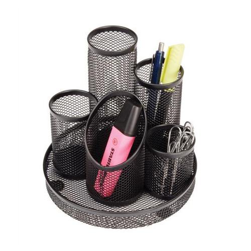 5 Star Office Desk Tidy Wire Mesh Scratch Resistant Non-Marking Base 5 Compartment DiaxH: 160x140mm Black  319612