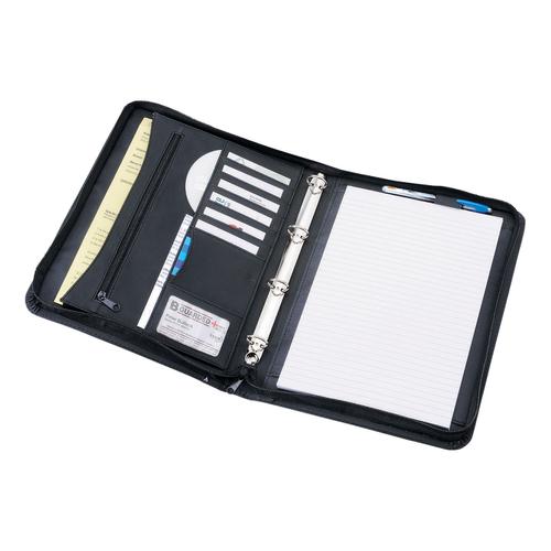 5 Star Office Zipped Conference Ring Binder Capacity 30mm Leather Look A4 Black