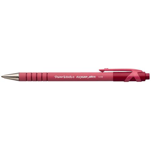 Paper Mate Flexgrip Retractable Ultra Ball Pen Medium 1.0mm Tip 0.7mm Line Red Ref S0190413 [Pack 12]
