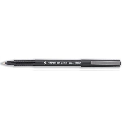 5 Star Office Rollerball Pen Fine 0.5mm Tip 0.3mm Line Black [Pack 12]