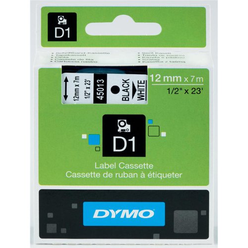 Dymo D1 Tape for Electronic Labelmakers 12mmx7m Black on White Ref 45013 S0720530