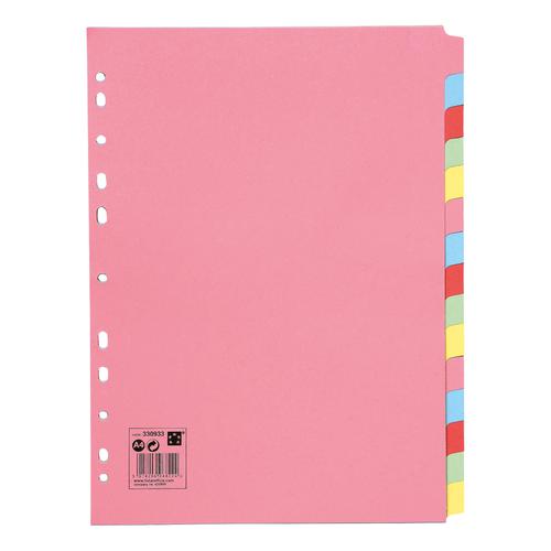 5 Star Office Subject Dividers 15-Part Recycled Card Multipunched 155gsm A4 Assorted