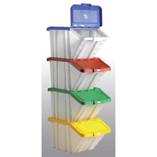 Storage Container Bin 50L 30kg Load W390xD630xH340mm White and Assorted Lids [Pack 4]