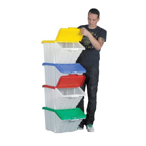 Storage Container Bin 50L 30kg Load W390xD630xH340mm White and Blue Lid [Pack 4]