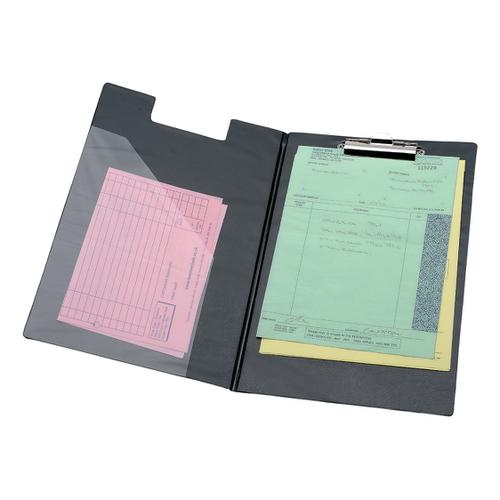 5 Star Office Clipboard Fold Over Executive PVC Finish with Pocket Foolscap Black The OT Group
