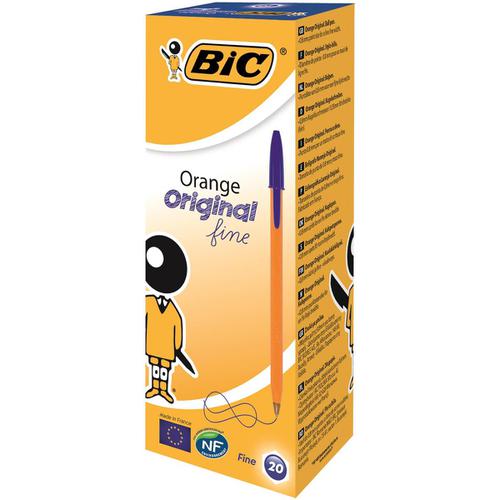Bic Orange Ball Pen Fine 0.8mm Tip 0.3mm Line Blue Ref 1199110111 [Pack 20]