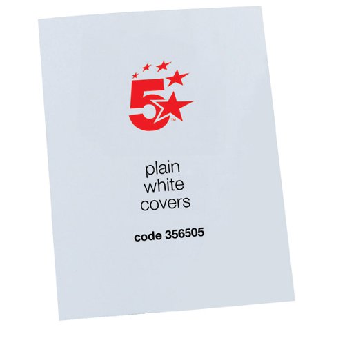 5 Star Office Binding Covers 250Gsm Plain A4 Gloss White [Pack 100]