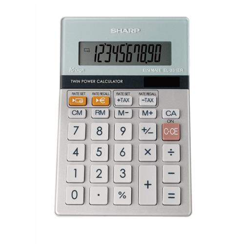 Sharp Desktop Calculator 10 Digit 3 Key Memory Battery/Solar Power 102x15x148mm Grey Ref EL331ERB