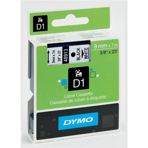 Dymo D1 Tape for Electronic Labelmakers 9mmx7m Black on White Ref 40913 S0720680