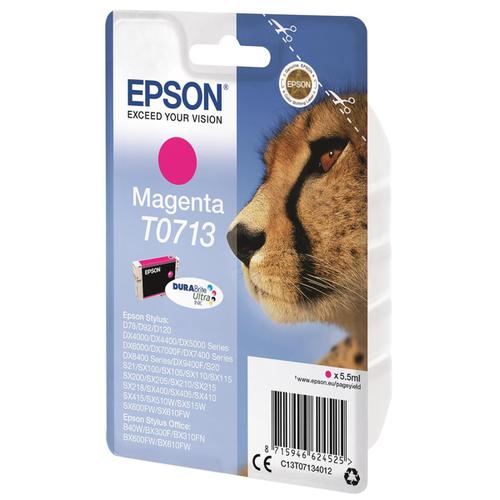 Epson T0713 Inkjet Cartridge Cheetah Page Life 280pp 5.5ml Magenta Ref C13T07134012 834122 Buy online at Office 5Star or contact us Tel 01594 810081 for assistance