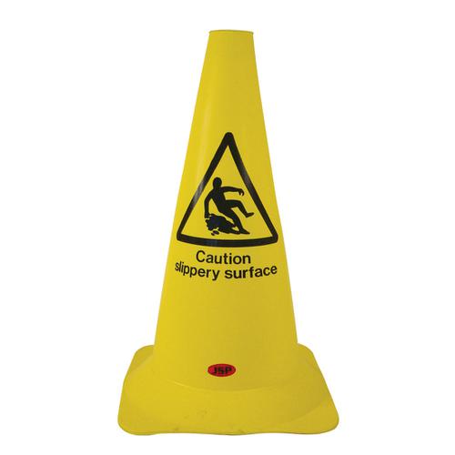 Safety Cone PVC Caution Slippery Surface H500mm Yellow/Black text