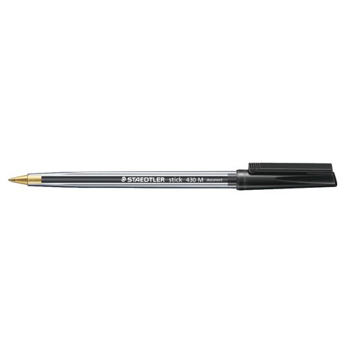 Staedtler 430 Stick Ball Pen Medium 1.0mm Tip 0.35mm Line Black Ref 430 M-9 [Pack 10]