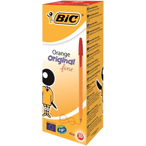 Bic Orange Ball Pen Fine 0.8mm Tip 0.3mm Line Red Ref 1199110112 [Pack 20]