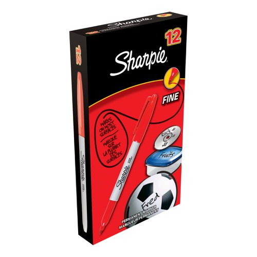 Sharpie Permanent Marker Fine Tip 0.9mm Red Ref S0810940 [Pack 12]