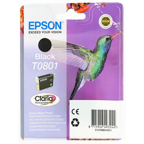 Epson T0801 Inkjet Cartridge Hummingbird Page Life 300pp 7.4ml Black Ref C13T08014011
