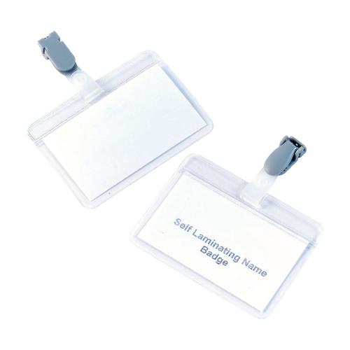 5 Star Office Name Badges Self Laminating Landscape with Plastic Clip 54x90mm [Pack 25] The OT Group