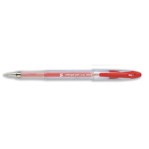 5 Star Office Roller Gel Pen Clear Barrel 1.0mm Tip 0.5mm Line Red [Pack 12]