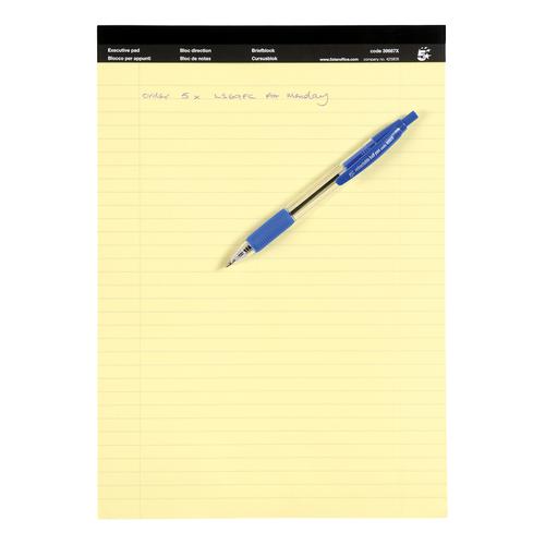 5 Star Office Executive Pad Hbd 65gsm Ruled with Blue Margin Perforated 100pp A4 Yellow Paper [Pack 10] The OT Group