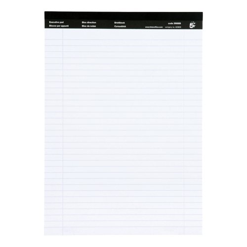 5 Star Office FSC Executive Pad Headbd 60gsm Ruled with Margin Perforated 100pp A4 White Paper [Pack 10]