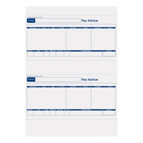 Sage Compatible Pay Advice Laser or Inkjet A4 Sheet 210x102mm Slip Ref SE95 [500 Forms/1000 Payslips]