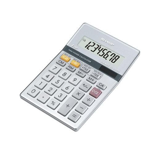 Sharp Desktop Calculator 8 Digit 4 Key Memory Battery/Solar Power 102x15x148mm Silver Ref EL330ERB