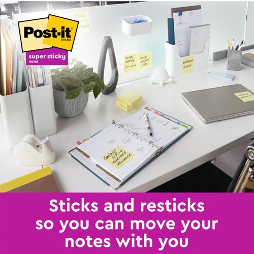 Post-it Super Sticky Removable Notes Pad 90 Sheets 76x76mm Canary Yellow Ref 654-12SSCY-EU [Pack 12]