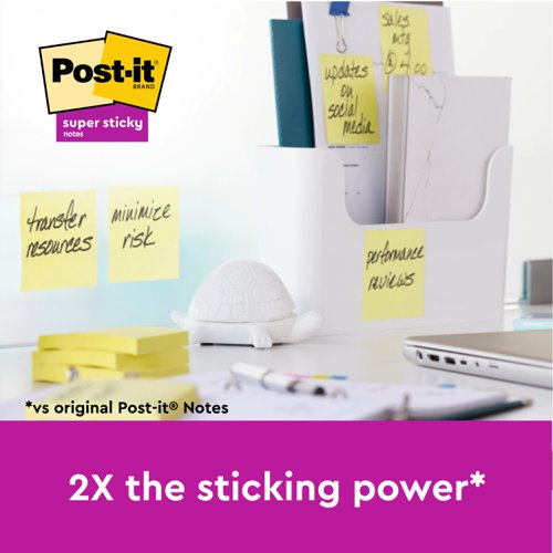 Post-it Super Sticky Removable Notes Pad 90 Sheets 76x76mm Canary Yellow Ref 654-12SSCY-EU [Pack 12]