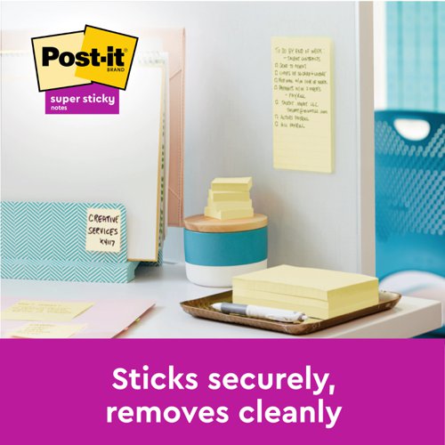 Post-it Super Sticky Removable Notes Pad 90 Sheets 76x76mm Canary Yellow Ref 654-12SSCY-EU [Pack 12]