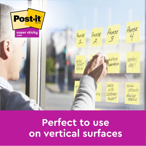 Post-it Super Sticky Removable Notes Pad 90 Sheets 76x76mm Canary Yellow Ref 654-12SSCY-EU [Pack 12]