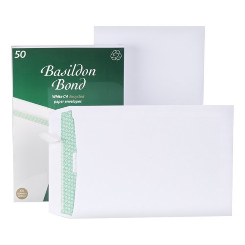 Basildon Bond Envelopes FSC Recycled Pocket Peel & Seal 120gsm C4 324x229mm White Ref L80281 [Pack 50]